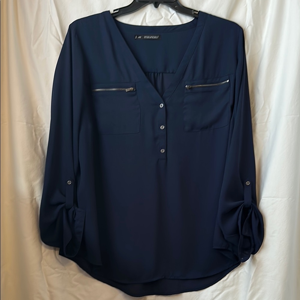 Maurices Deep Blue Blouse with Button Detail. Like New.